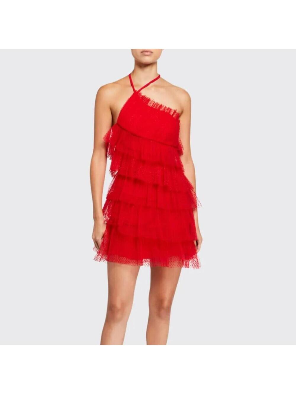 Alexis Raina Tiered Tulle Halter Mini Dress Cherry Red Size M NWT